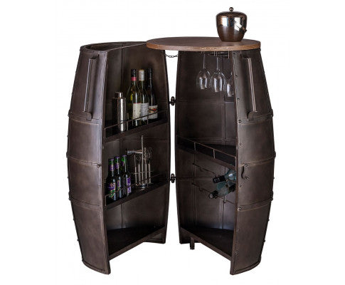 Iron Barrel Shaped Wine Rack Bar Cabinet with Wheels