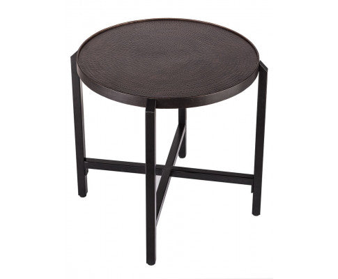 Small Round Iron Black Side Table with Copper Finish Top