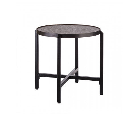 Small Round Iron Black Side Table with Copper Finish Top