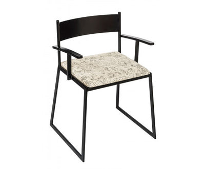 Black Metal Dining Chairs with Upholstered Seat - Set of 2