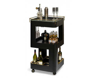 Contemporary Black Gold Drinks Trolley Bar Cart with Marble Top