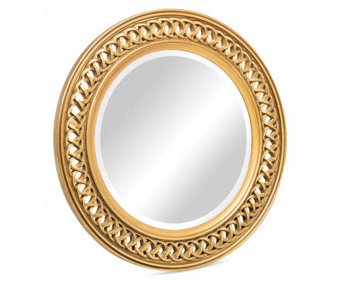 Decorative Wooden Round Wall Mirror in Rustic Gold Finish