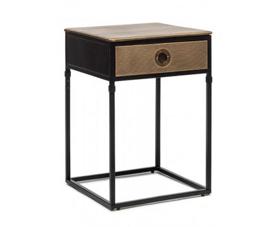 Black Bedside Table with Storage Drawer and Gold Finished Textured Top