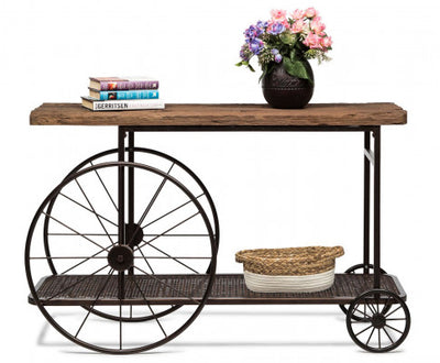 Industrial Style Hallway Console Table with Railway Sleeper Wood Top