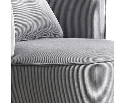 Miami Arm Chair Grey Fabric Upholstery Stripe Design Wooden Structure Rotating Metal Chassis