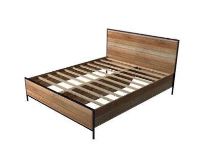 4 Pieces Bedroom Suite with Particle Board Contraction and Metal Legs Queen Size Oak Colour Bed, Bedside Table & Tallboy
