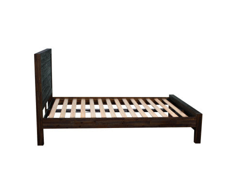 4 Pieces Bedroom Suite in Solid Wood Veneered Acacia Construction Timber Slat Queen Size Chocolate Colour Bed, Bedside Table & Dresser