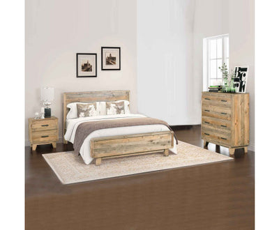 4 Pieces Bedroom Suite Queen Size in Solid Wood Antique Design Light Brown Bed, Bedside Table & Tallboy