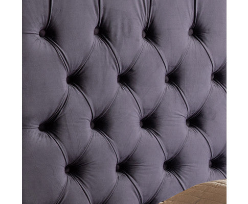 King Size Bedframe Velvet Upholstery Dark Grey Colour Tufted Headboard Deep Quilting