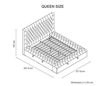 Queen Size Bedframe Velvet Upholstery Deep Blue Colour Tufted Headboard Deep Quilting