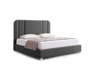 Halcyon Bed Frame Air Leather Padded Upholstery High Quality Slats Polished Stainless Steel Feet