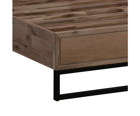 King size Bed Frame Solid Wood Acacia Veneered Bedroom Furniture Steel Legs