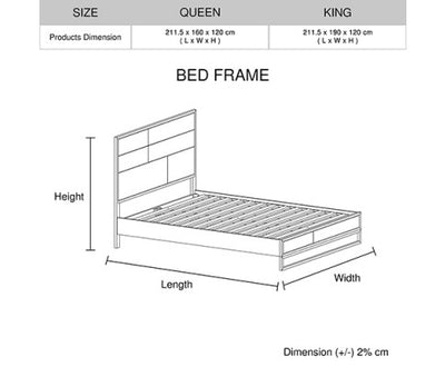 Queen size Bed Frame Solid Wood Acacia Veneered Bedroom Furniture Steel Legs