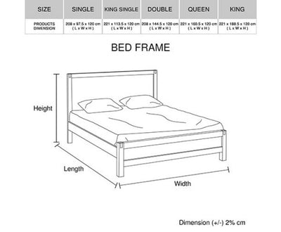 Queen size Bed Frame in Solid Acacia Veneered Medium High Headboard in Oak