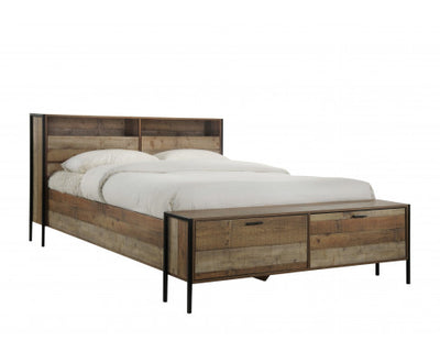 Queen Size Storage Bed Farme in Oak Colour with Particle Board Contraction and Metal Legs