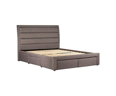 Storage Bed Frame Queen Size Upholstery Fabric in Light Grey with Base Drawers