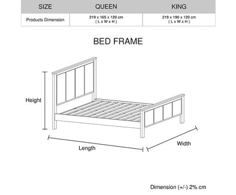 King Size Bed Frame with Solid Acacia Wood Veneered Construction in White Ash Colour