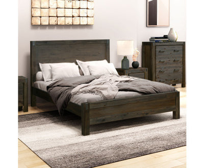 Bed Frame King Size in Solid Wood Veneered Acacia Bedroom Timber Slat in Chocolate