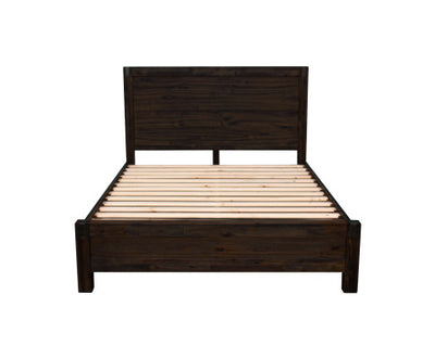 Bed Frame Queen Size in Solid Wood Veneered Acacia Bedroom Timber Slat in Chocolate