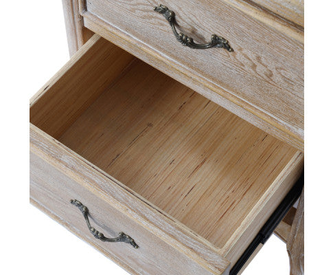 Bedside Table Oak Wood Plywood Veneer White Washed Finish Storage Drawers