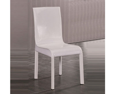 2x Steel Frame White Leatherette Medium High Backrest Dining Chairs with Wooden legs