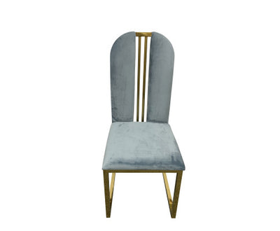 2X Dining Chair Stainless Gold Frame & Seat Blue Fabric