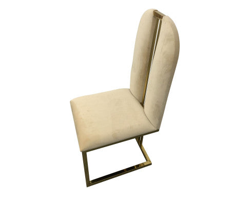 2X Dining Chair Stainless Gold Frame & Seat Beige Fabric