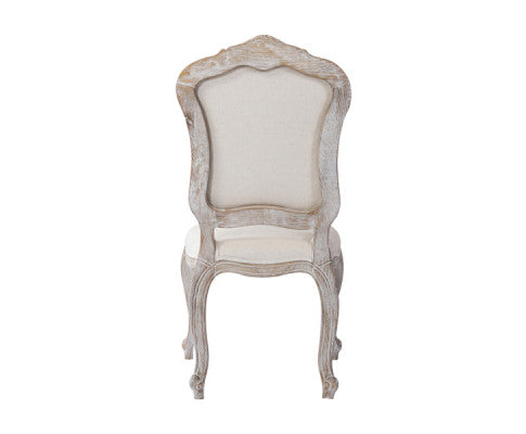 Dining Chair Linen Fabric Beige Oak Wood White Washed Finish