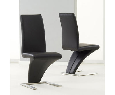 2x Z Shape Black Leatherette Dining Chairs with Stainless Base