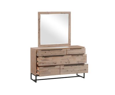 Dresser with 6 Storage Drawers in Solid Acacia & Veneer With Mirror