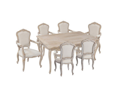 Large Size Oak Wood White Washed Finish Arm Chair Dining Set