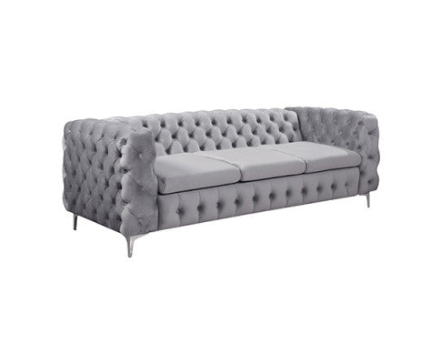 3+2 Seater Sofa Classic Button Tufted Lounge in Grey Velvet Fabric with Metal Legs