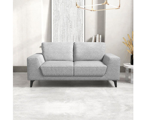 2 Seater Sofa Light Grey Fabric Lounge Set for Living Room Couch with Solid Wooden Frame Black Legs