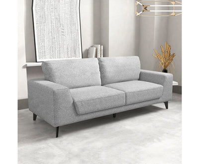 3 Seater Sofa Light Grey Fabric Lounge Set for Living Room Couch with Solid Wooden Frame Black Legs