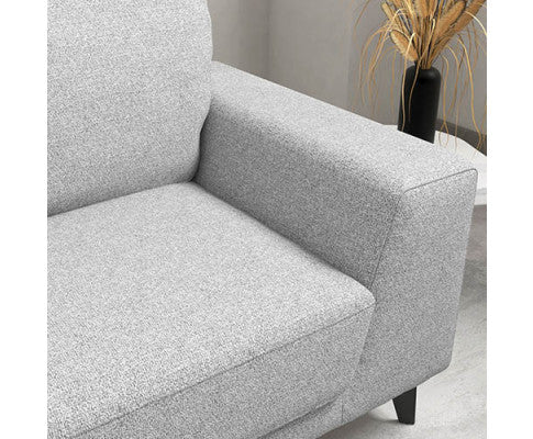 3 Seater Sofa Light Grey Fabric Lounge Set for Living Room Couch with Solid Wooden Frame Black Legs