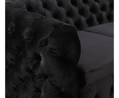 2 Seater Sofa Classic Button Tufted Lounge in Black Velvet Fabric with Metal Legs