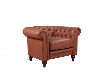 Single Seater Brown Sofa Armchair for Lounge Chesterfireld Style Button Tufted in Faux Leather