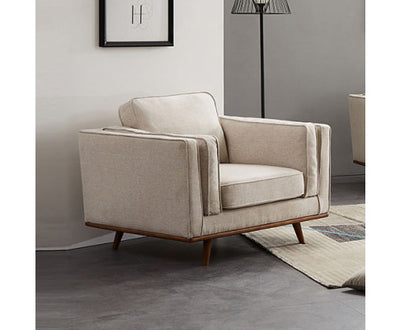 Single Seater Armchair Sofa Modern Lounge Accent Chair in Beige Fabric with Wooden Frame