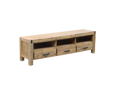 TV Cabinet with 3 Storage Drawers with Shelf Solid Acacia Wooden Frame Entertainment Unit in Oak Colour