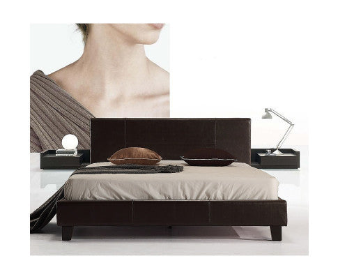 Double PU Leather Bed Frame Brown