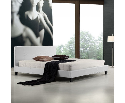 King PU Leather Bed Frame White