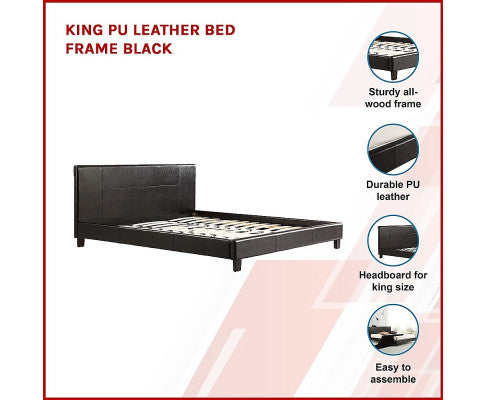 King PU Leather Bed Frame Brown