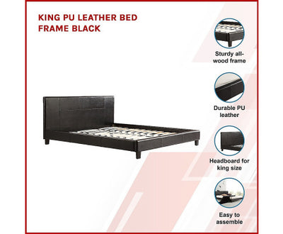 King PU Leather Bed Frame Black