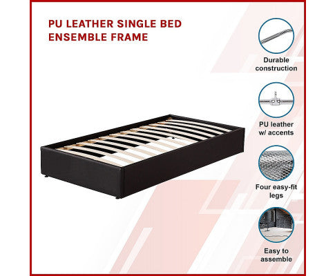 PU Leather Single Bed Ensemble Frame