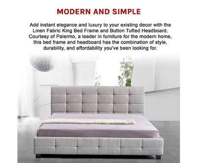 Linen Fabric King Deluxe Bed Frame Beige