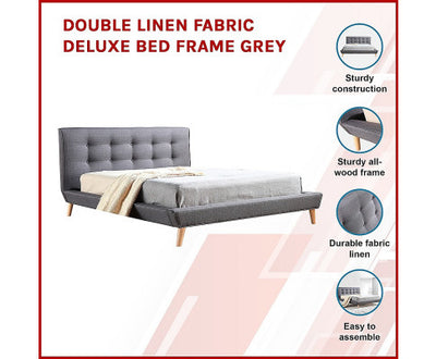 Double Linen Fabric Deluxe Bed Frame Grey