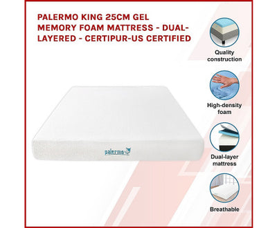 Palermo King 25cm Gel Memory Foam Mattress - Dual-Layered - CertiPUR-US Certified