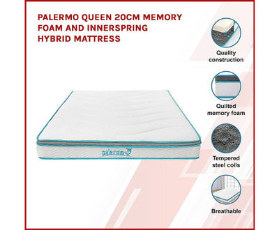 Palermo Queen 20cm Memory Foam and Innerspring Hybrid Mattress