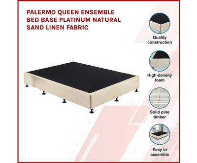 Palermo Queen Ensemble Bed Base Platinum Natural Sand Linen Fabric