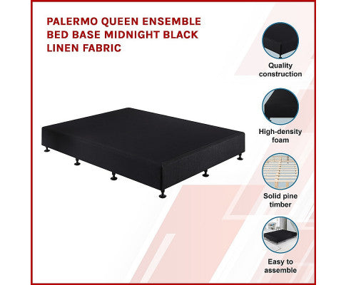 Palermo Queen Ensemble Bed Base Midnight Black Linen Fabric